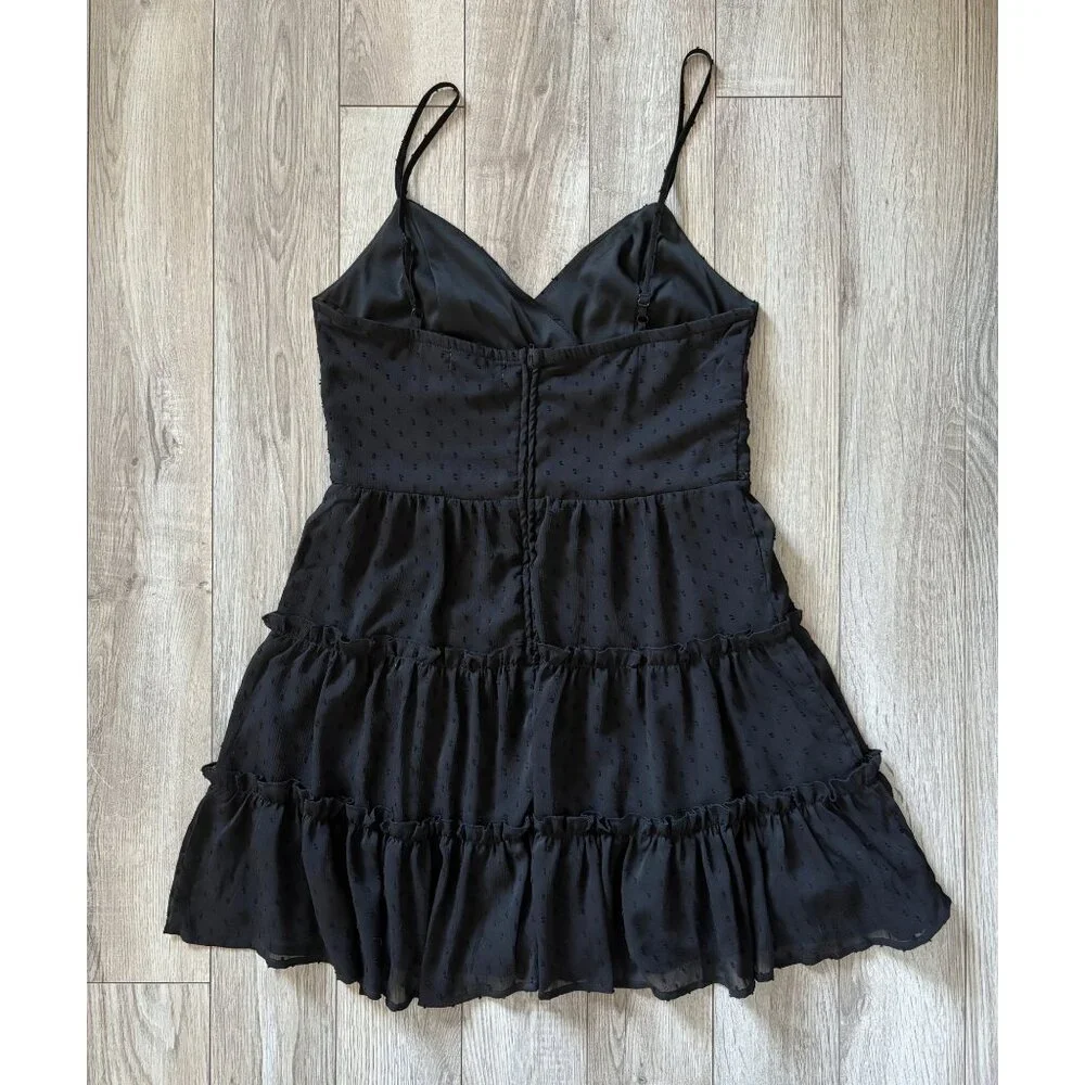 Altar'd State Sheer Dot Lined Black Mini Dress Womens Large Whimsigoth Babydoll - Picture 8 of 13
